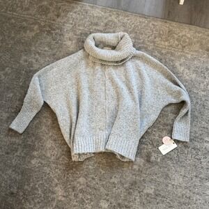 NWT Ruby Moon Grey Marl Oversized Gray & Black Cowl Neck Batwing Sweater XS
